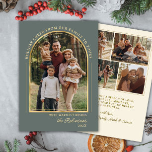 Cartão De Festividades Felicidade de Natal Foto Verde Arco Dourado Modern