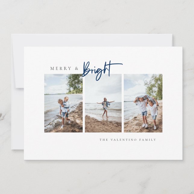 Cartão De Festividades Felicidade e Brilho Azul Moderno Design Minimalist (Frente)