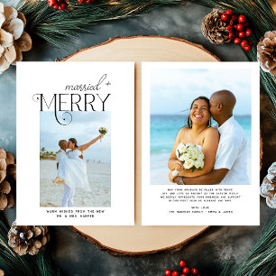 Cartão De Festividades Felicidade e Casados Script Foto Natal Recém-casad