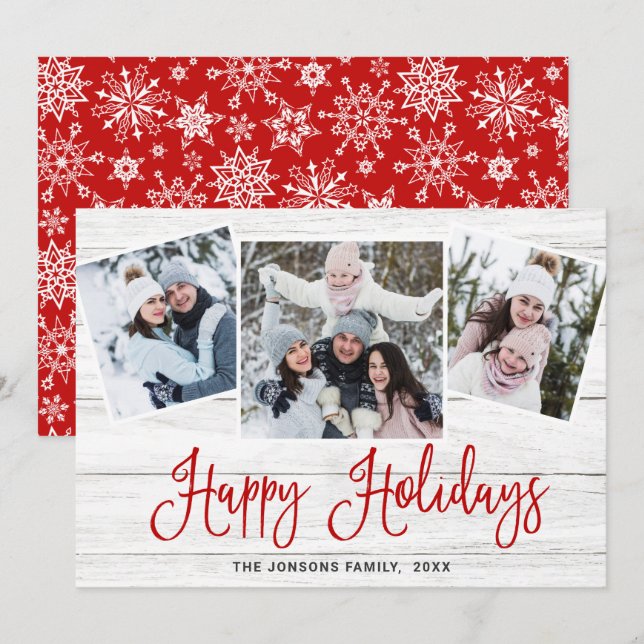 Cartão De Festividades Felicidade natalícia em madeira russa 3 FOTO (Frente/Verso)