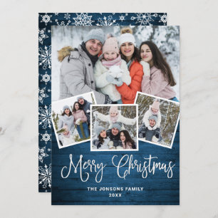 Cartão De Festividades Felicidade natalícia Rústica Madeira Azul 4 FOTO S