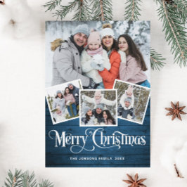 Cartão De Festividades Felicidade natalícia Rústica Madeira Azul 4 FOTO S