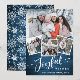 Cartão De Festividades Felicidade natalícia Rústica Madeira Azul 4 FOTO S