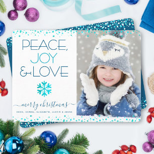 Cartão De Festividades Felicidade Paz Amor Foto Floco de Neve Natal Moder