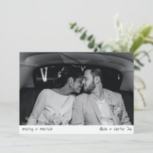 Cartão De Festividades Felicidades Casado Foto Caligrafia Simples Natal