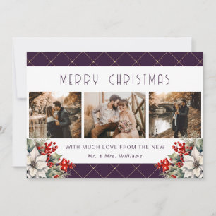Cartão De Festividades Felicidades de Natal Botânico Roxo Recém-Casados 3