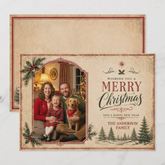 Cartão De Festividades Felicidades de Natal com Foto de Família Rústica V