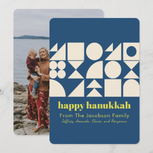 Cartão De Festividades Felicidades do Hanukkah Azul Geométrico Moderno Fo
