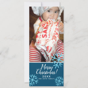 Cartão De Festividades Felicidades Natal Flocos de Neve Azul Bebê Foto