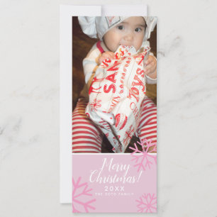 Cartão De Festividades Felicidades Natal Flocos de Neve Rosa Bebê Foto