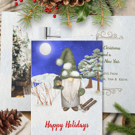 Cartão De Festividades Felicidades Natalino Gnomo Uma Foto Aquarela Fofa