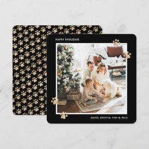 Cartão De Festividades Felicidades Patinhas Felizes Foto Preto e Dourado