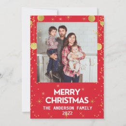 Cartão De Festividades Felicito Natal Foto Dourado Vermelho Feriado