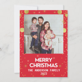 Cartão De Festividades Felicito Natal Foto Dourado Vermelho Feriado