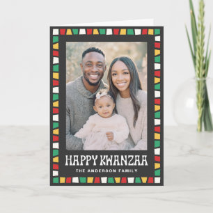 Cartão De Festividades Feliciz Natal Kwanzaa mosaico vermelho verde amare