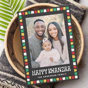 Cartão De Festividades Feliciz Natal Kwanzaa mosaico vermelho verde amare