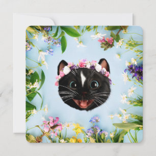 Cartão De Festividades Felini, o Gato - Cutie da Coroa do Flor Primavera