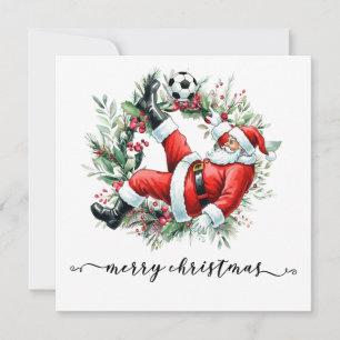 Cartão De Festividades Félix Natal Futebol  Papai Noel jogando futebol