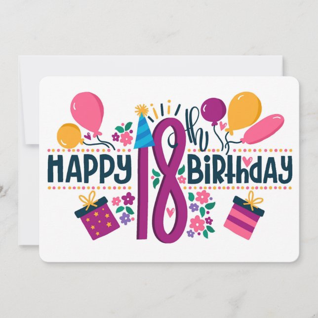 Cartão De Festividades Feliz 18º aniversário (Frente)