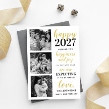 Feliz 2027 Foto de Gravidez Prevista em Dourado e 