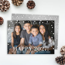 Feliz 2027 Foto em Prata Texturizada com Confetes