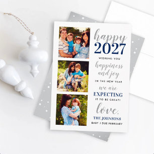 Cartão De Festividades Feliz 2027 Navy Silver Dot Esperando Gravidez