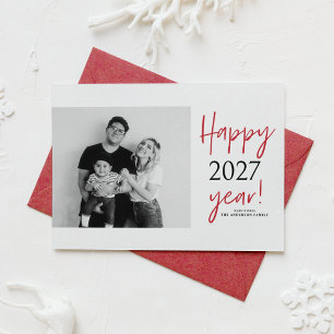 Cartão De Festividades Feliz 2027 Tipografia Moderna Foto Ano Novo
