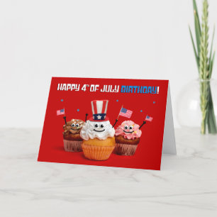 Cartão De Festividades Feliz 4 de julho, Aniversário, Cupcake Patriótico