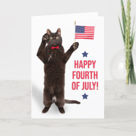 Cartão De Festividades Feliz 4 de julho Cite Cat Holding Flag