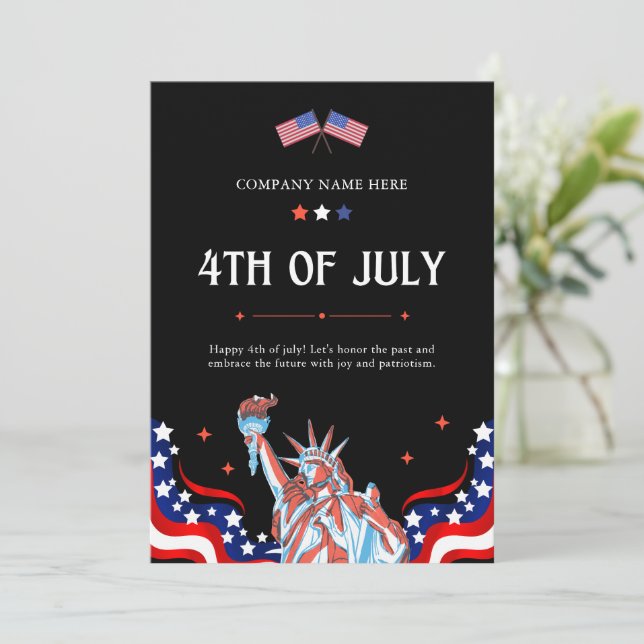 Cartão De Festividades Feliz 4 de julho | Estrelas e faixas azuis brancas (Em pé/Frente)