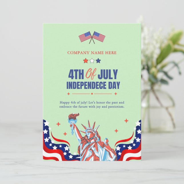 Cartão De Festividades Feliz 4 de julho | Estrelas e faixas azuis brancas (Em pé/Frente)