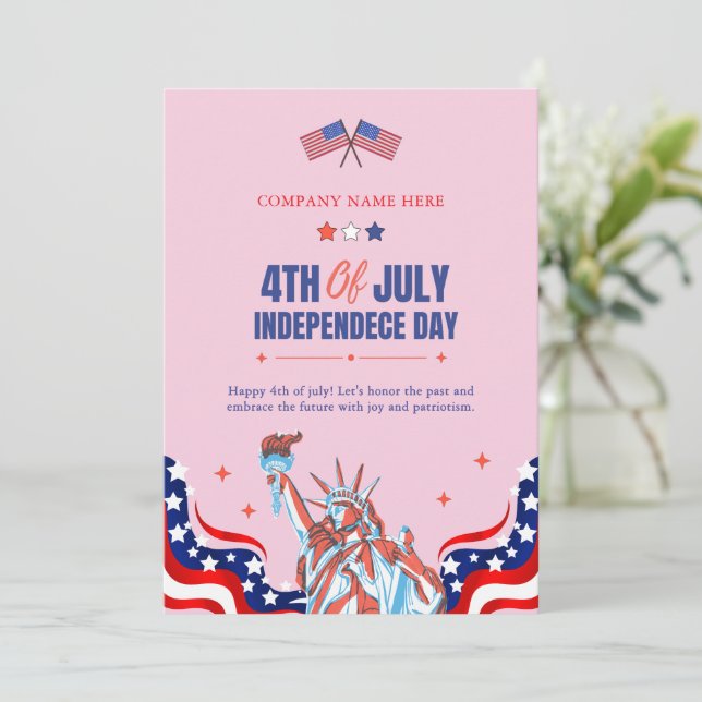 Cartão De Festividades Feliz 4 de julho | Estrelas e faixas azuis brancas (Em pé/Frente)