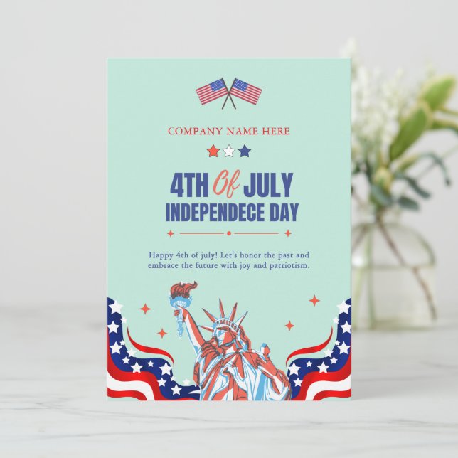 Cartão De Festividades Feliz 4 de julho | Estrelas e faixas azuis brancas (Em pé/Frente)