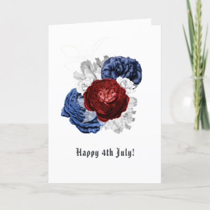 Cartão De Festividades Feliz 4 de julho, Foto Floral Vermelha, Branca e A
