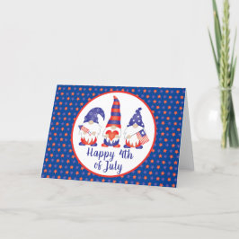 Cartão De Festividades Feliz 4 de julho Gnomos Vermelho Azul