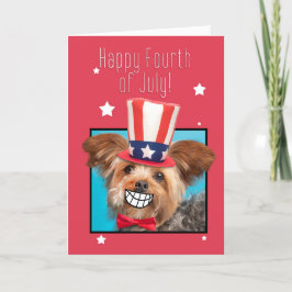 Cartão De Festividades Feliz 4 de julho sorrindo o Humor do Cachorro York