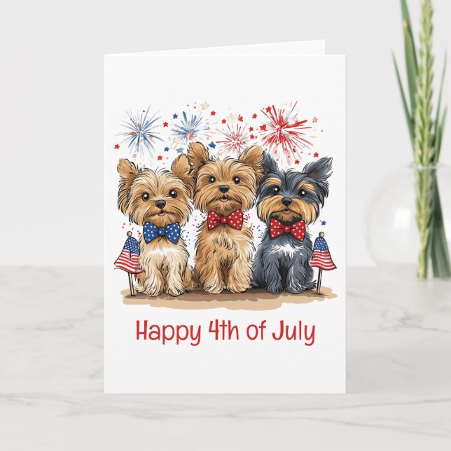 Cartão De Festividades Feliz 4 De Julho Yorkshire Terrier Dogs (Frente)