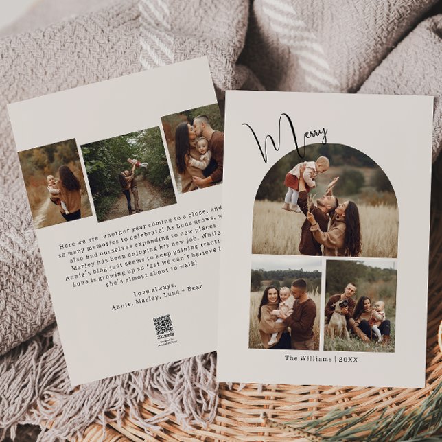 Cartão De Festividades Feliz 6 Foto do Arch Modern Boho Beige (Criador carregado)