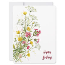 Feliz Aniversário aquarela floral flores silvestre