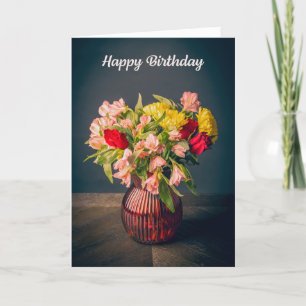 Cartão De Festividades Feliz Aniversário Belo Vaso de Flores Foto