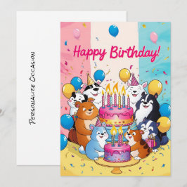 Cartão De Festividades Feliz Aniversário Bolo de Aniversário de Animais d