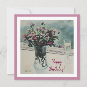 Cartão De Festividades Feliz aniversário bonito flores cor-de-rosa florai