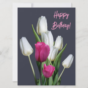 Cartão De Festividades Feliz aniversário, bonito tulipa rosa, na moda flo