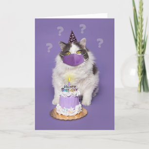 Cartão De Festividades Feliz Aniversário Confuso Gato Com Bolo De Másca