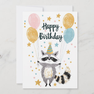 Cartão De Festividades Feliz aniversário da Cute Raccoon