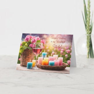 Cartão De Festividades Feliz aniversário da esposa com vinho Rosa