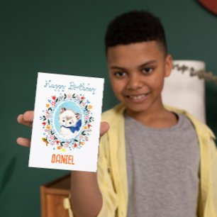 Cartão De Festividades Feliz Aniversário da Gatinha Branca Vintage