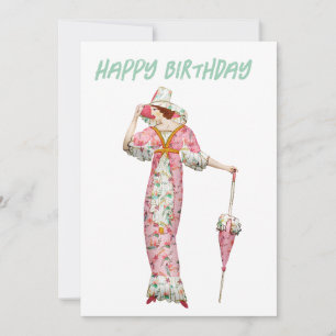 Cartão De Festividades Feliz Aniversário da Mulher Vintage 1900