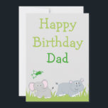 Cartão De Festividades Feliz aniversário de Hippo e Pai Elefante<br><div class="desc">Um cartão de aniversário feliz para o pai, este item apresenta uma cinza de fundo com grama verde, uma frente verde, e um elefante e hipopótamo. "Pai de aniversário feliz" está escrito em uma linda fonte verde. Lá atrás está um lugar para inserir a foto da sua família. Personalize o...</div>