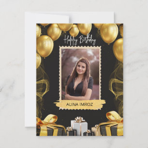 Cartão De Festividades Feliz aniversário de luxo Dourado e preto com marc